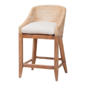 bali & pari Jasper Seagrass Counter Stool with Mahogany Wood Frame - Coastal Seating with Woven Wingback and Cushioned Seat for Kitchen Island or Breakfast Bar, Whitewash